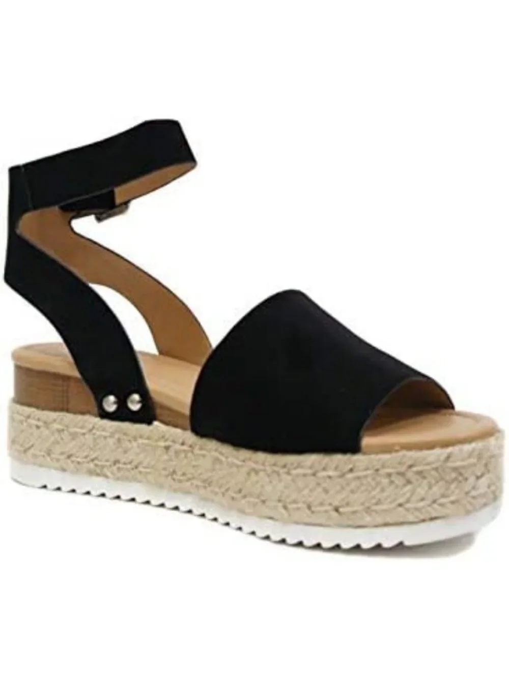 Open Toe Buckle Ankle Strap Espadrilles Wedge Sandals - Casual Flatform Shoes
